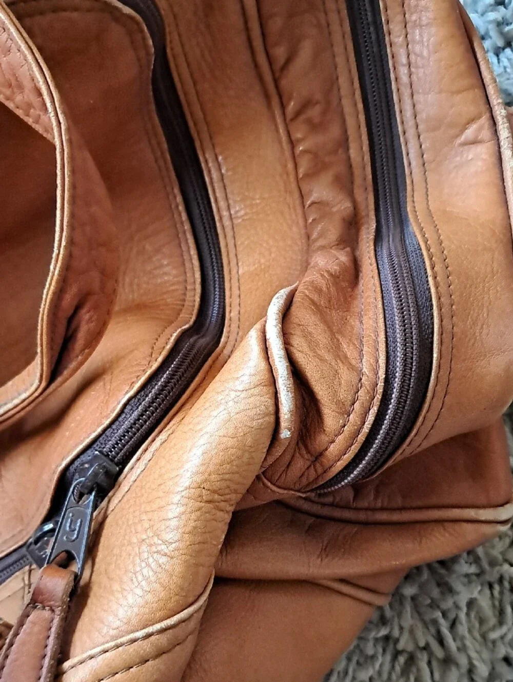 Men's Leather Duffel Bag in Cognac Brown with Adjustable Shoulder Strap